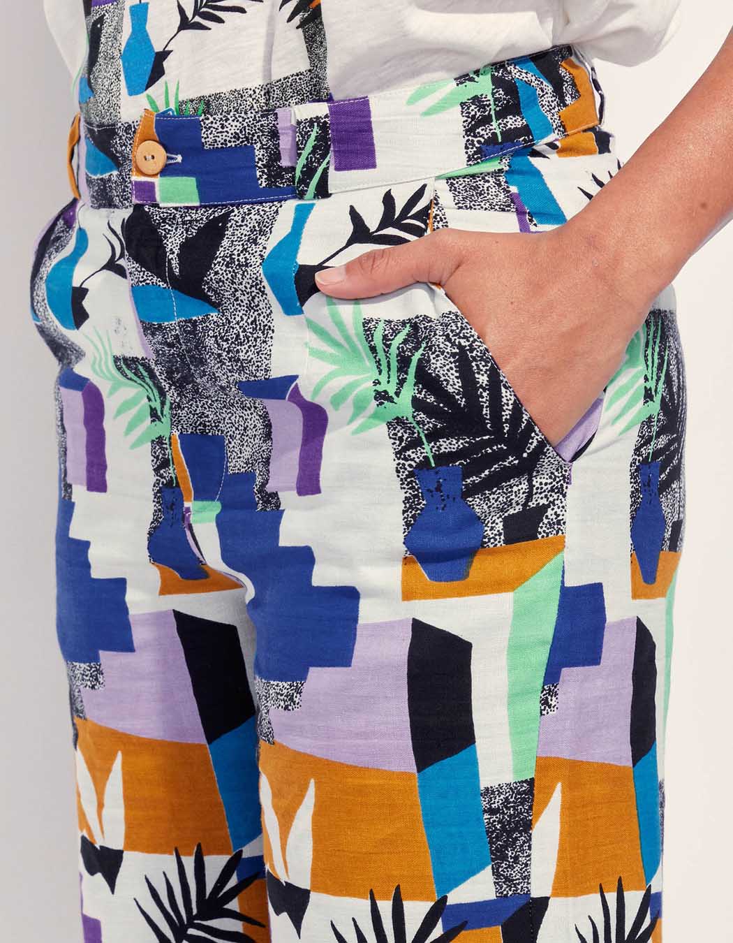 Pantalon large coton lin taille haute AMELIA