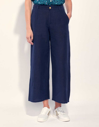 Pantalon large coton lin taille haute AMELIA