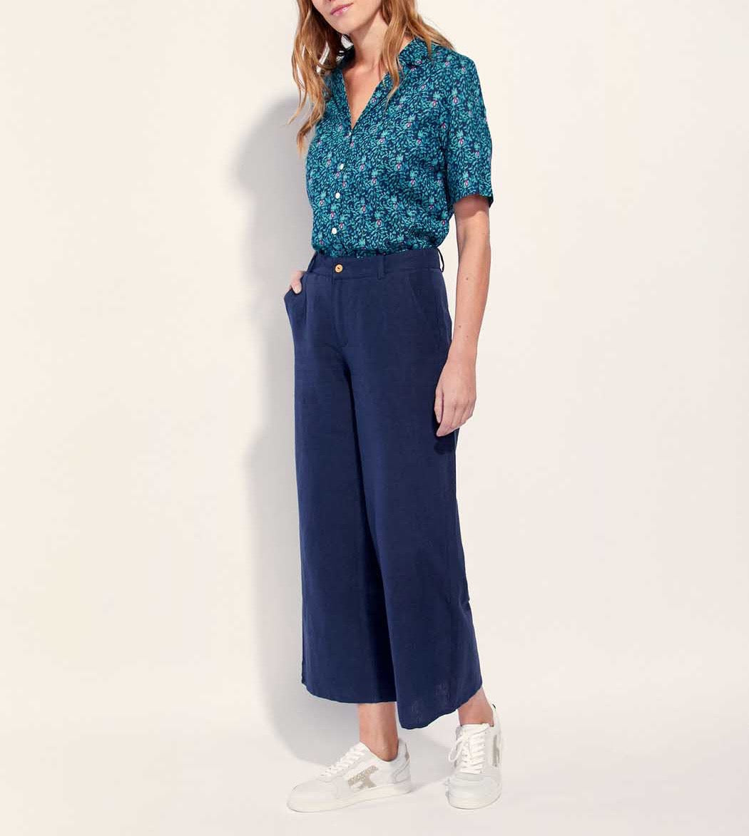 Pantalon large coton lin taille haute AMELIA
