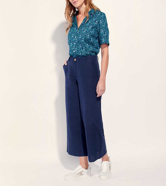 Pantalon large coton lin taille haute AMELIA