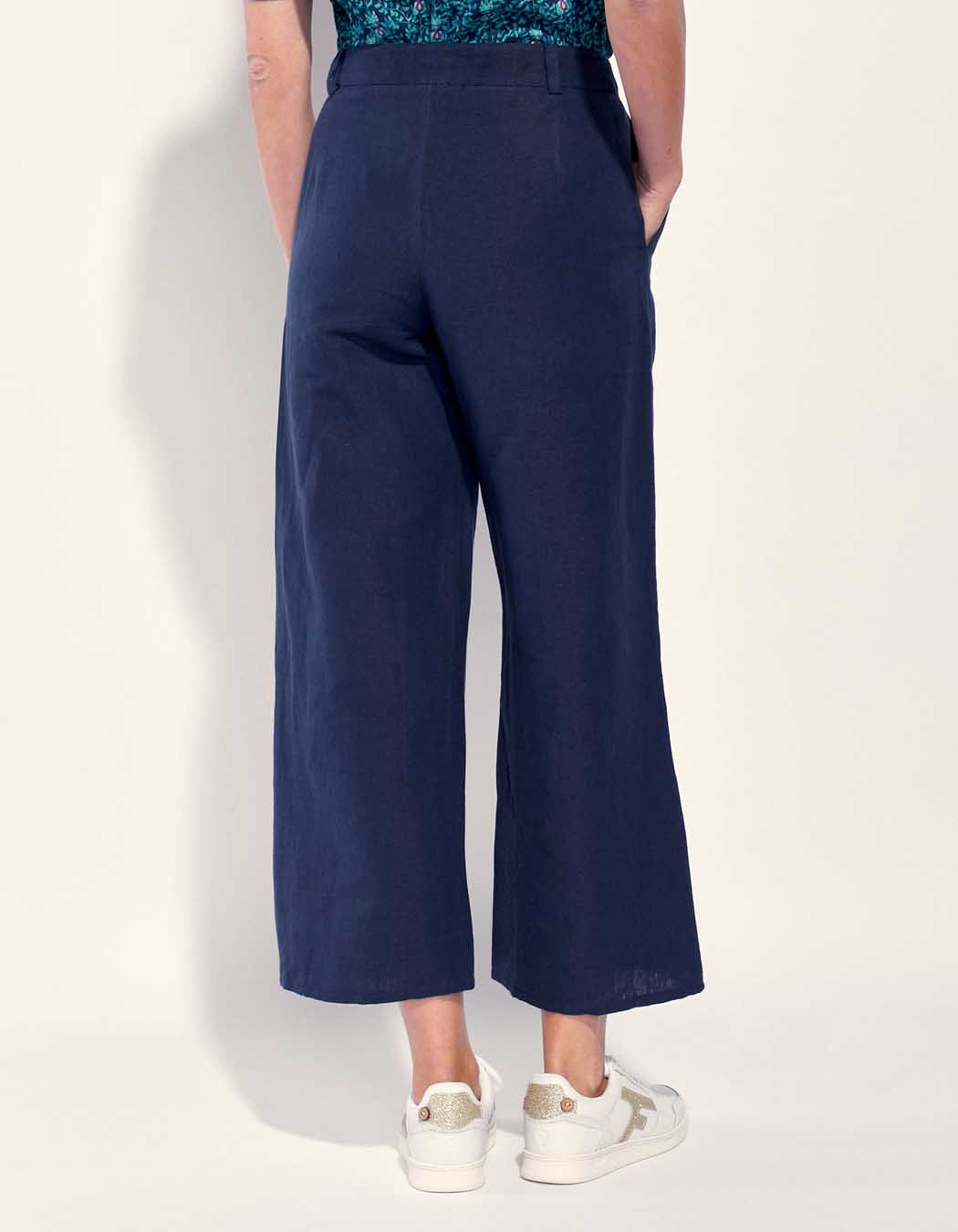 Pantalon large coton lin taille haute AMELIA