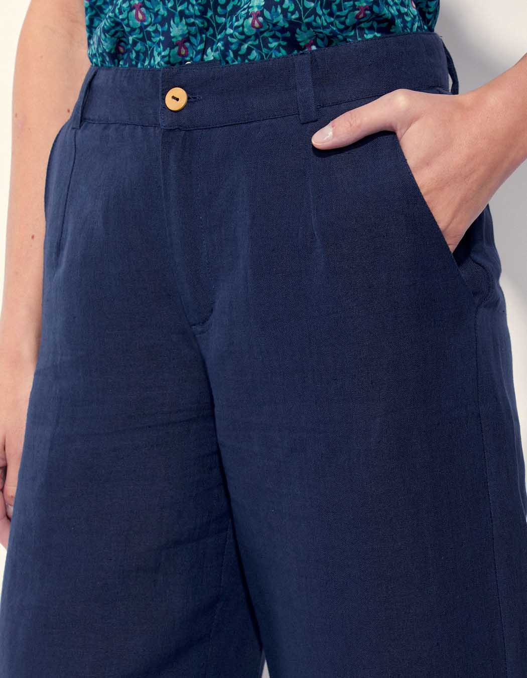 Pantalon large coton lin taille haute AMELIA