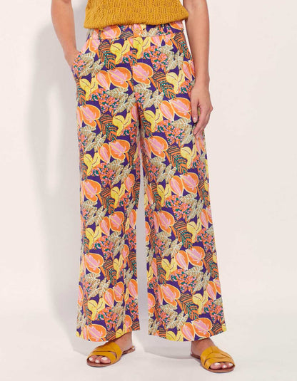 Pantalon large coton lin taille haute AMELIA