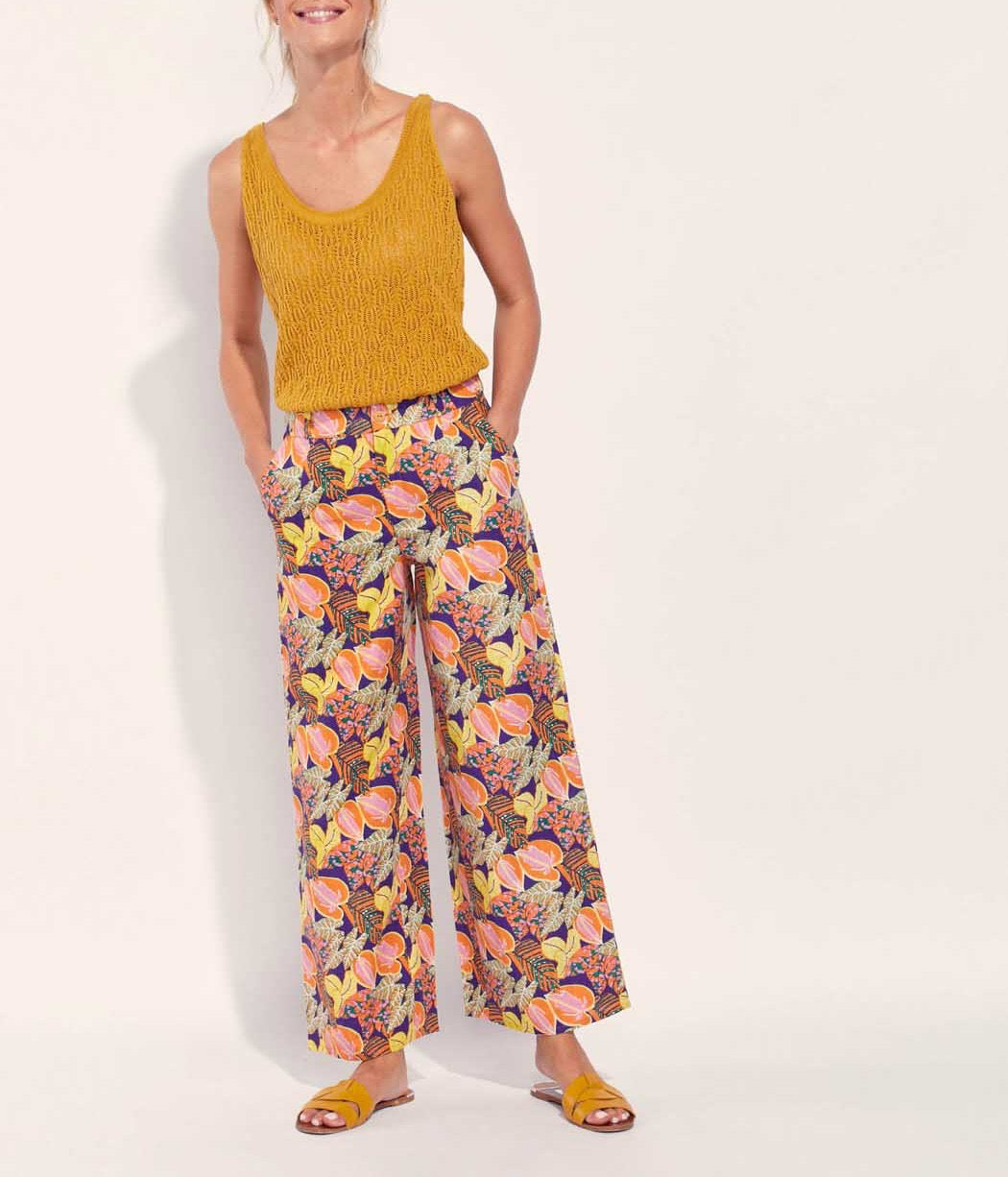 Pantalon large coton lin taille haute AMELIA
