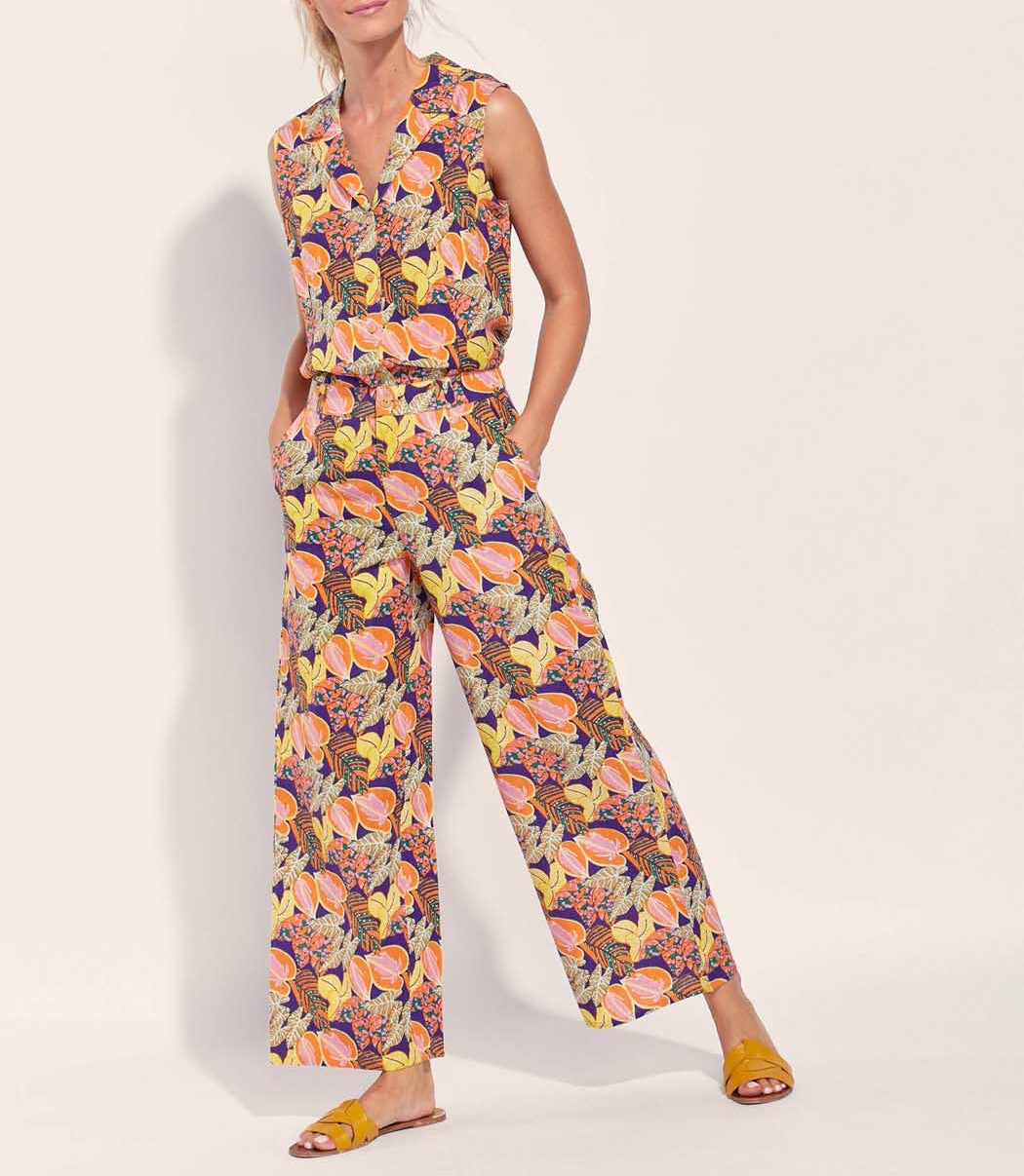 Pantalon large coton lin taille haute AMELIA
