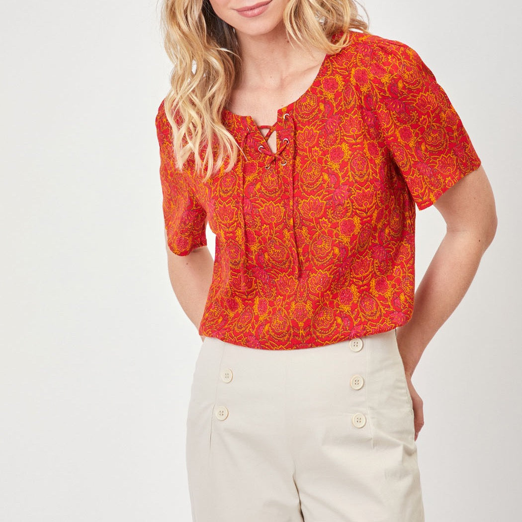 Top col tunisien lacé coton bio TOUMAS
