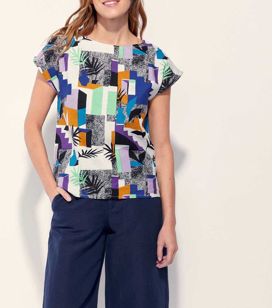 Top coton lin col bateau YAHIRA