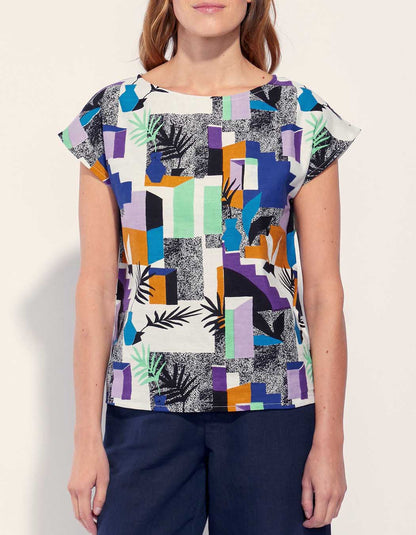 Top coton lin col bateau YAHIRA