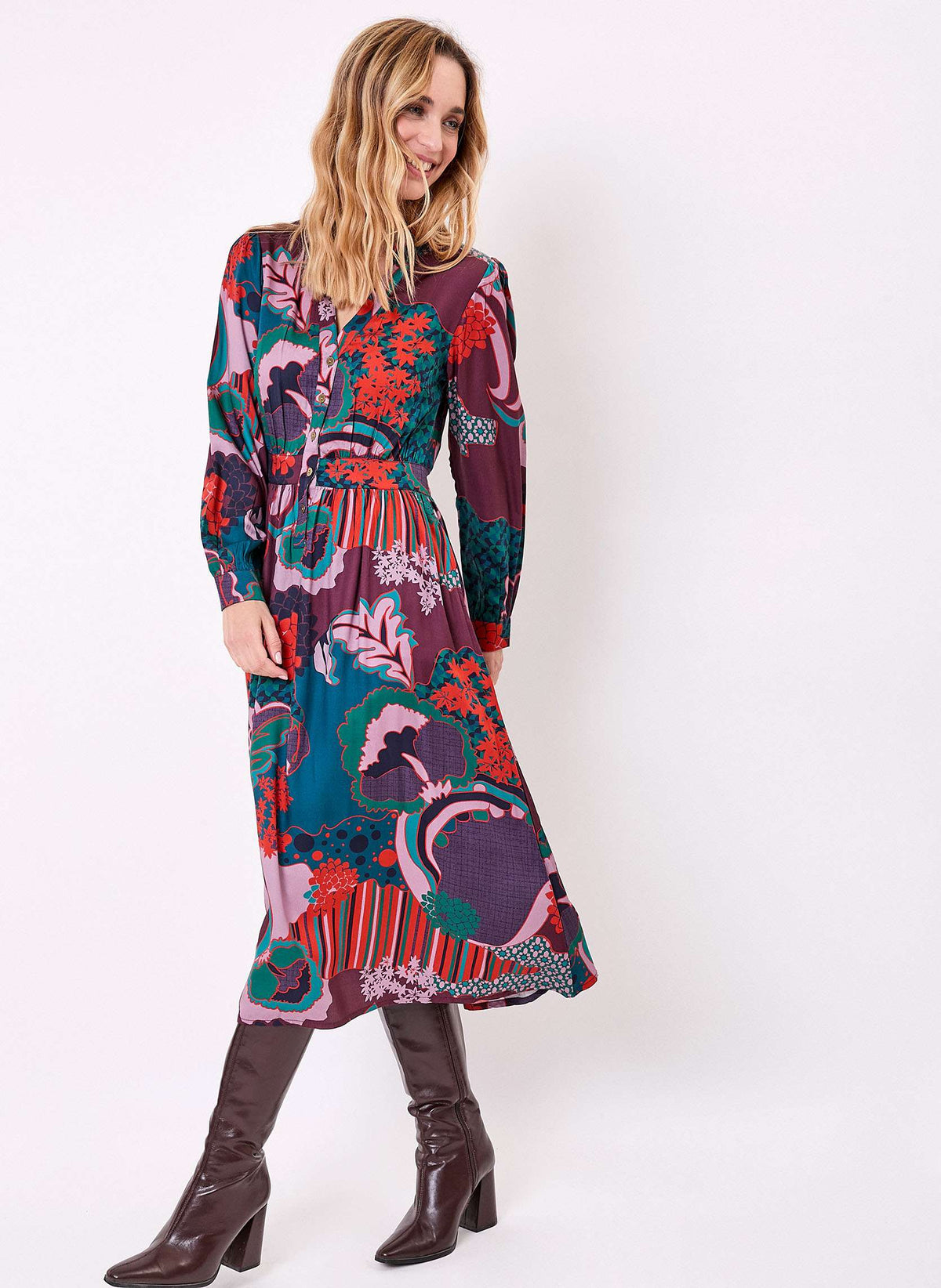 Robe midi fluide évasée imprimée URIKO