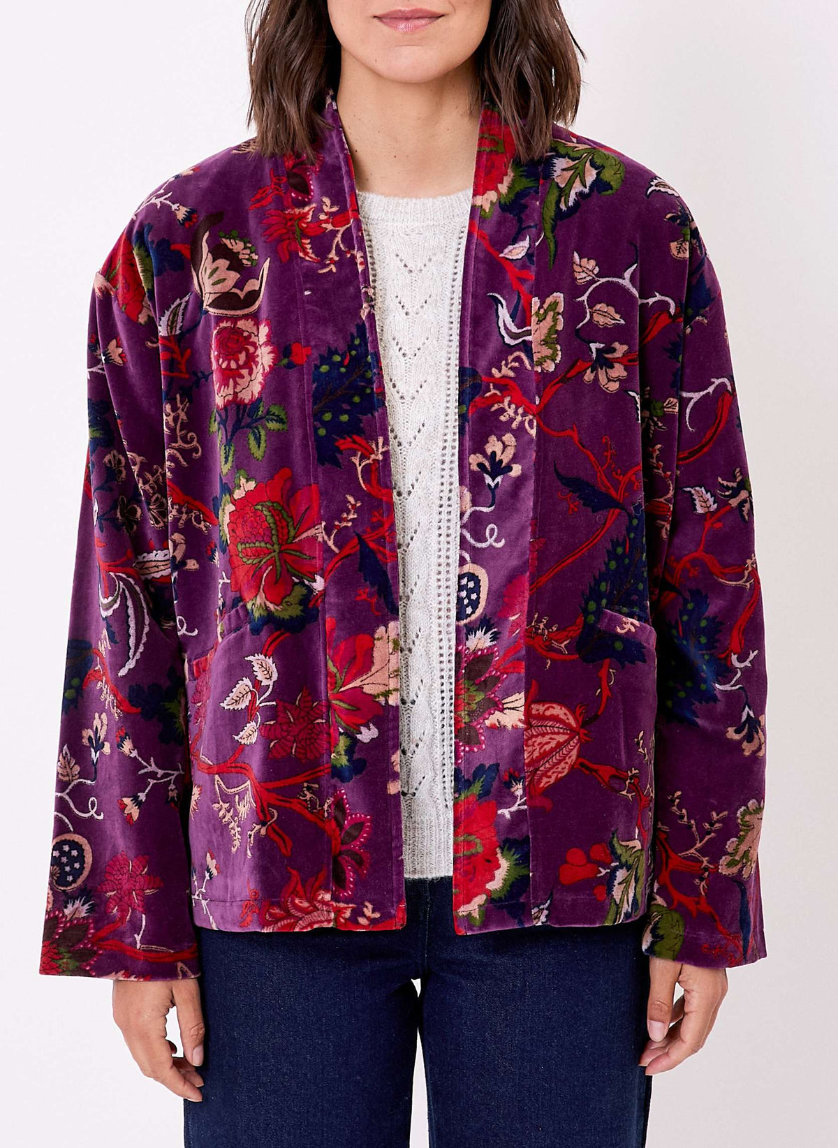Veste Kimono velours imprimé indien DHARMA