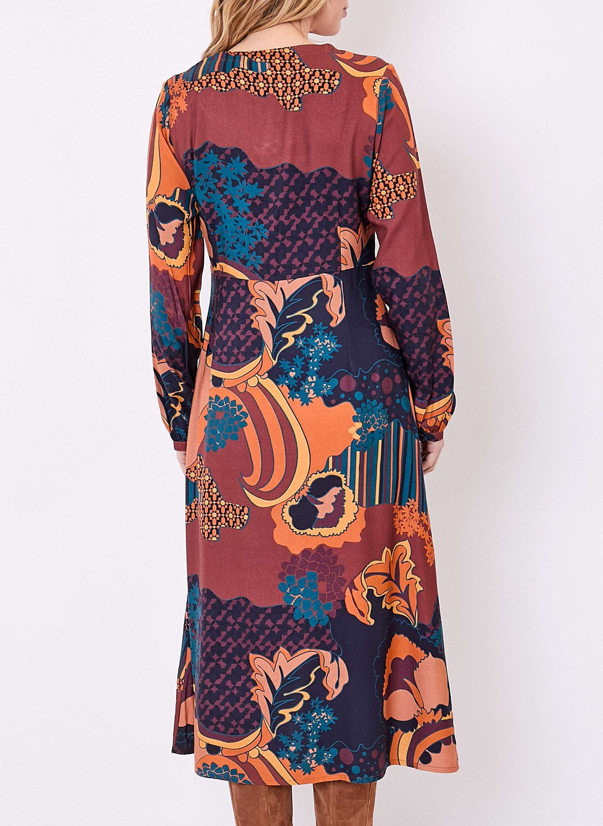 Robe midi fluide imprimée col V LAMANA