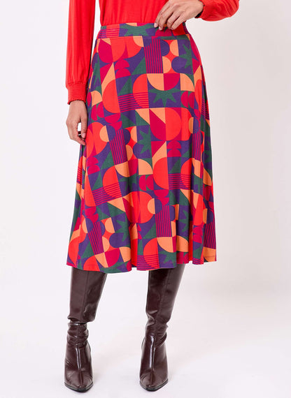 Jupe midi imprimée maille fluide évasée ELINA