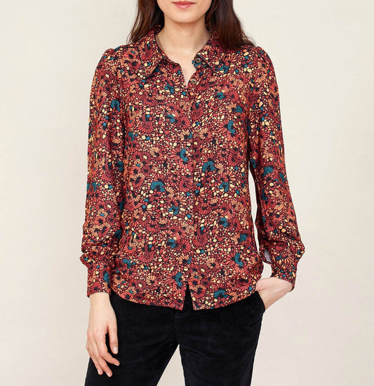 Chemise imprimée fluide épaules froncées GAMAN