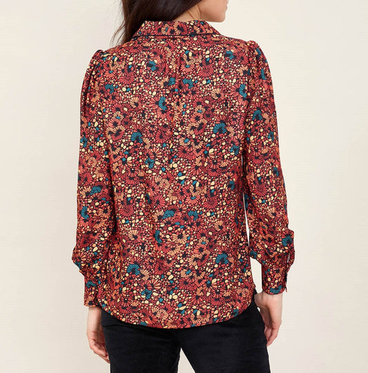 Chemise imprimée fluide épaules froncées GAMAN