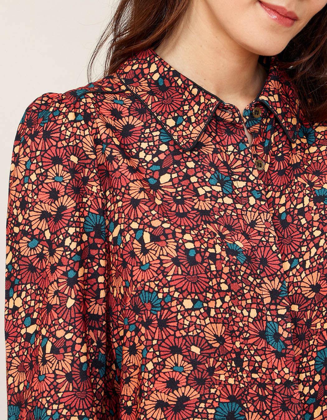 Chemise imprimée fluide épaules froncées GAMAN