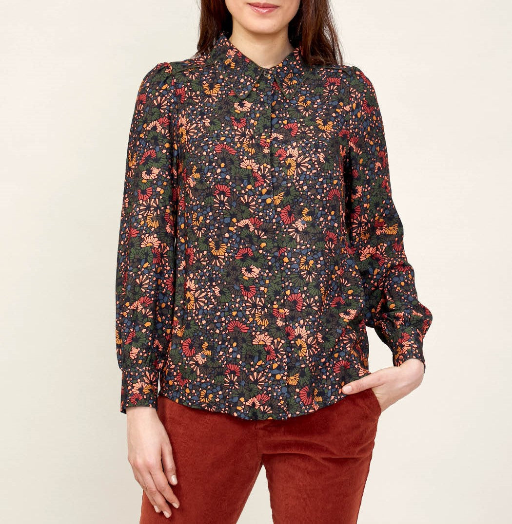 Chemise imprimée fluide épaules froncées GAMAN
