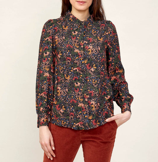 Chemise imprimée fluide épaules froncées GAMAN