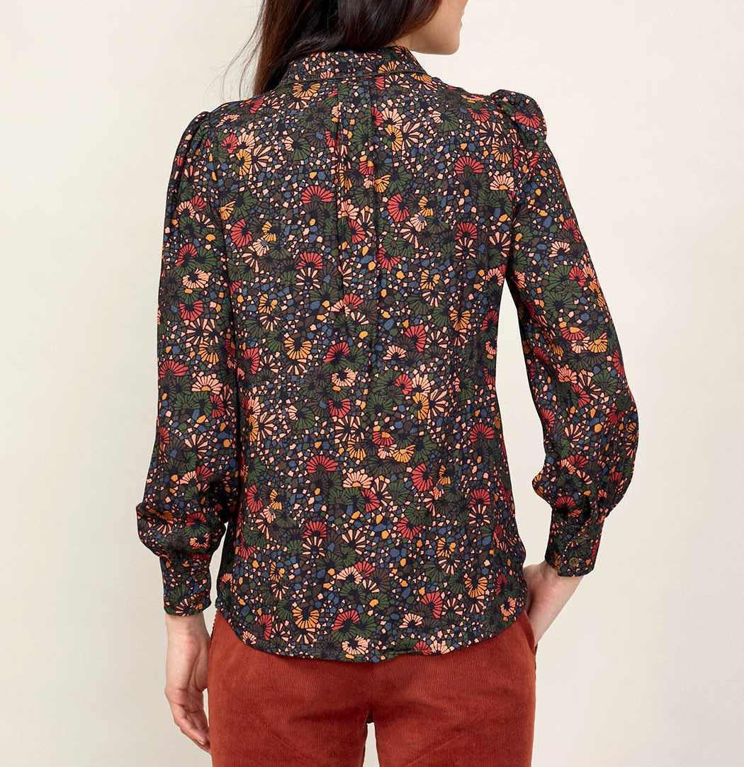 Chemise imprimée fluide épaules froncées GAMAN