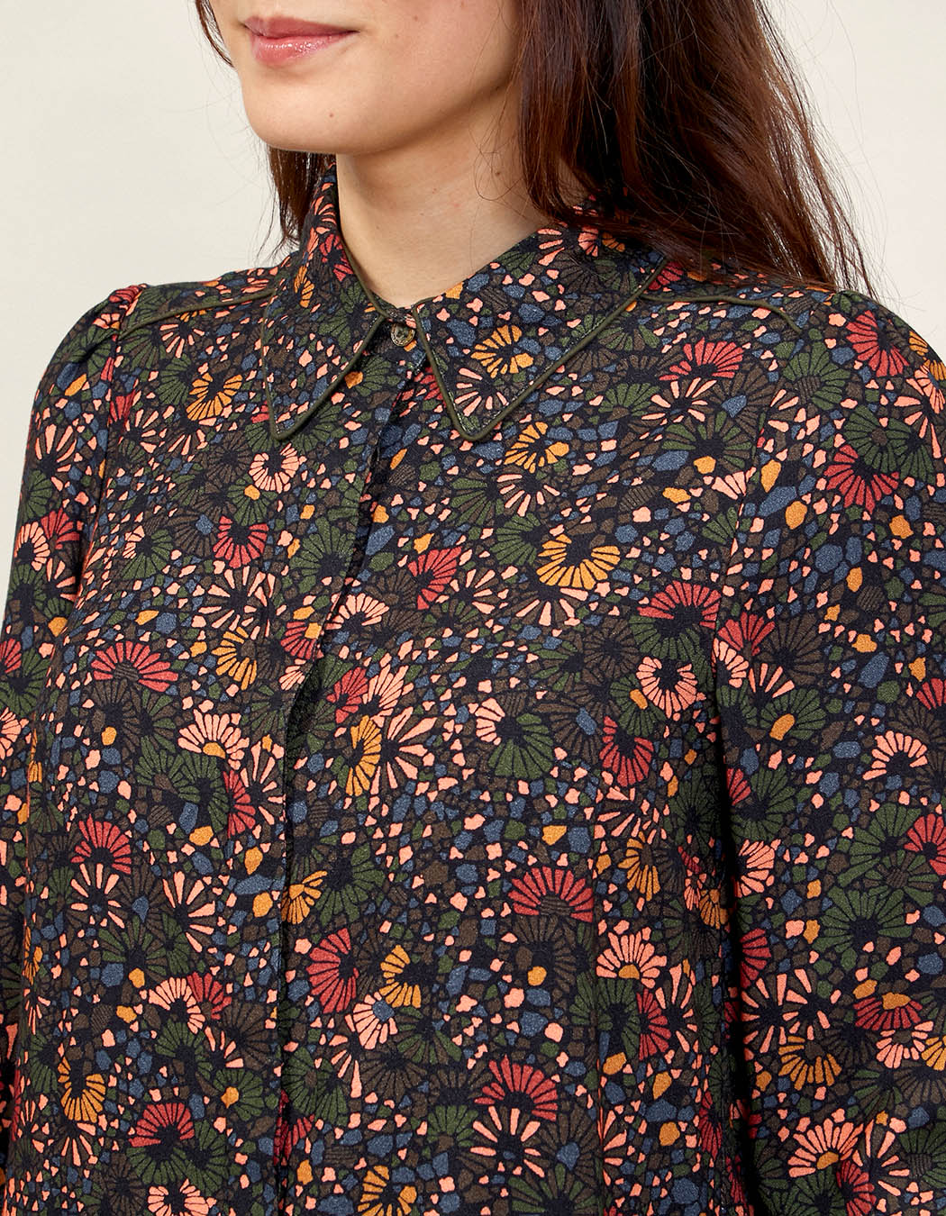 Chemise imprimée fluide épaules froncées GAMAN