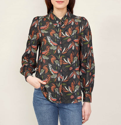 Chemise imprimée fluide épaules froncées GAMAN