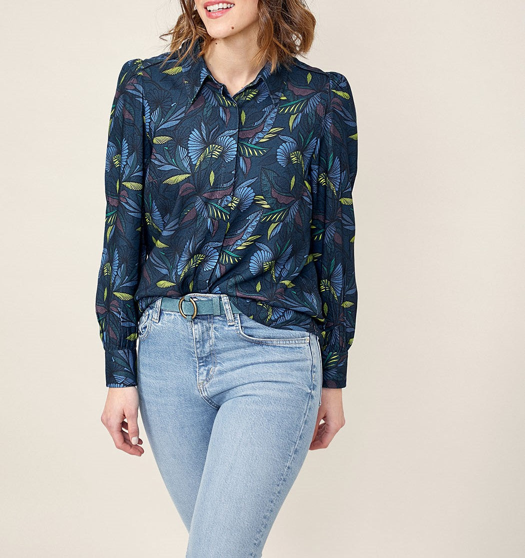 Chemise imprimée fluide épaules froncées GAMAN