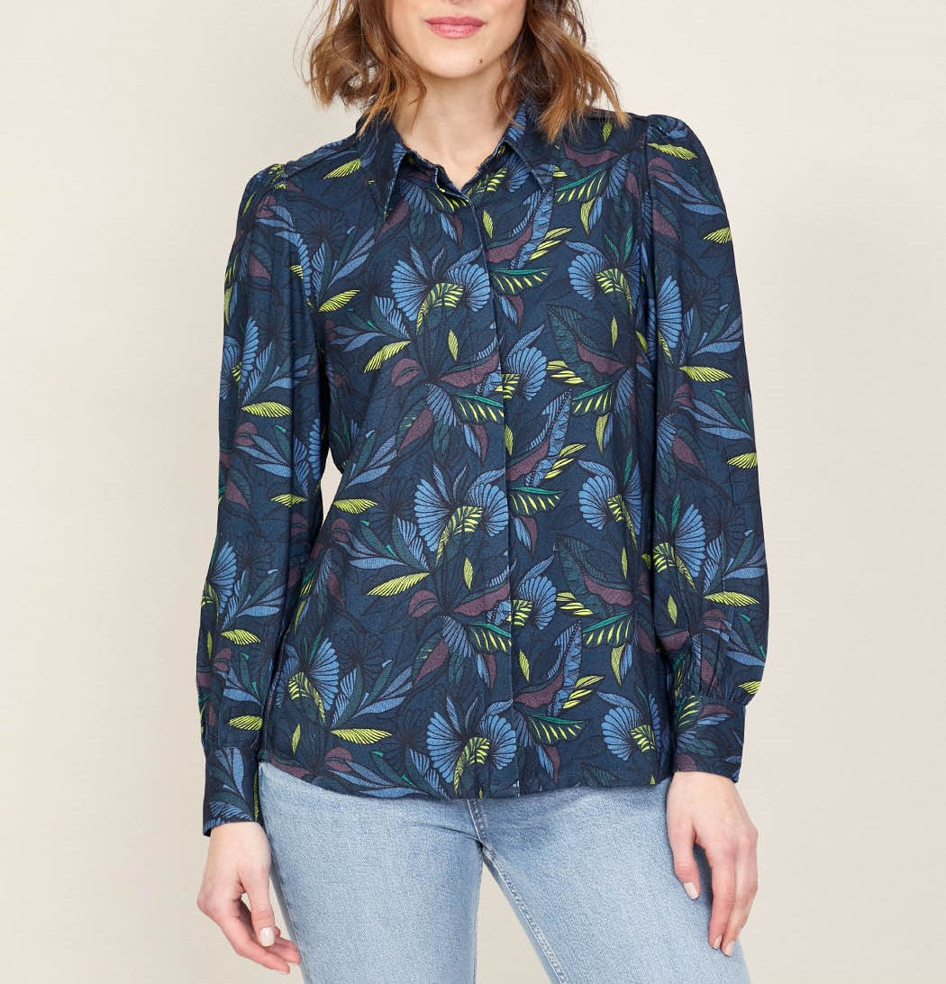 Chemise imprimée fluide épaules froncées GAMAN