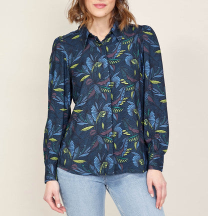 Chemise imprimée fluide épaules froncées GAMAN