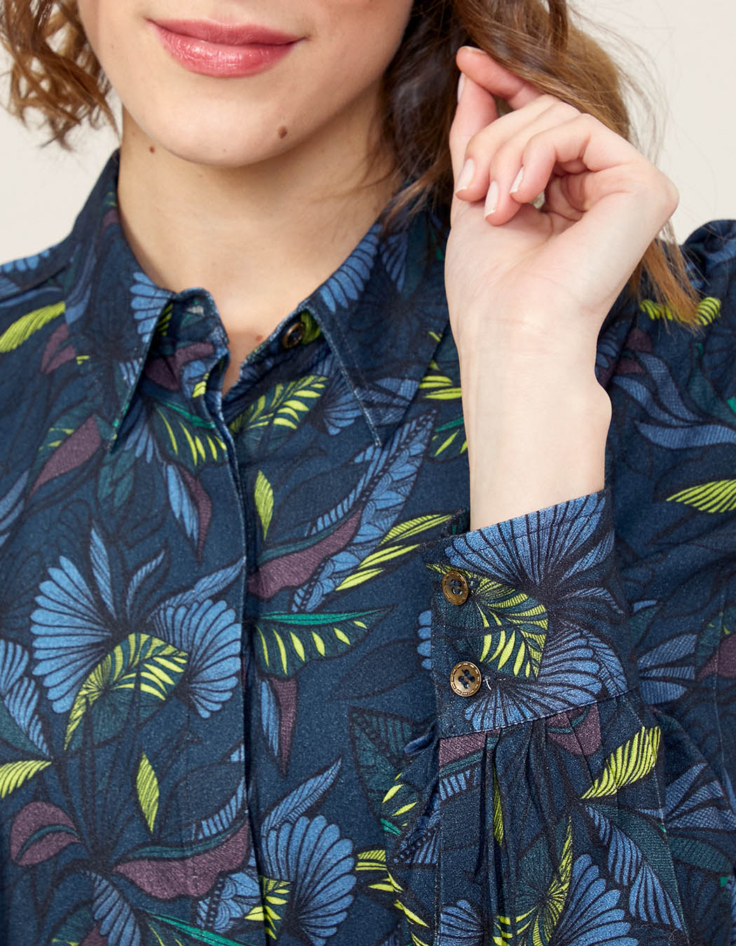 Chemise imprimée fluide épaules froncées GAMAN