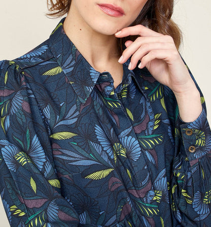 Chemise imprimée fluide épaules froncées GAMAN