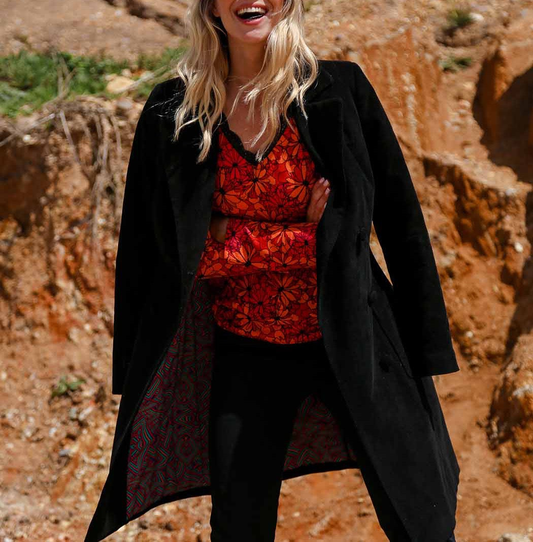 Manteau velours côtelé uni mi-long BARINA