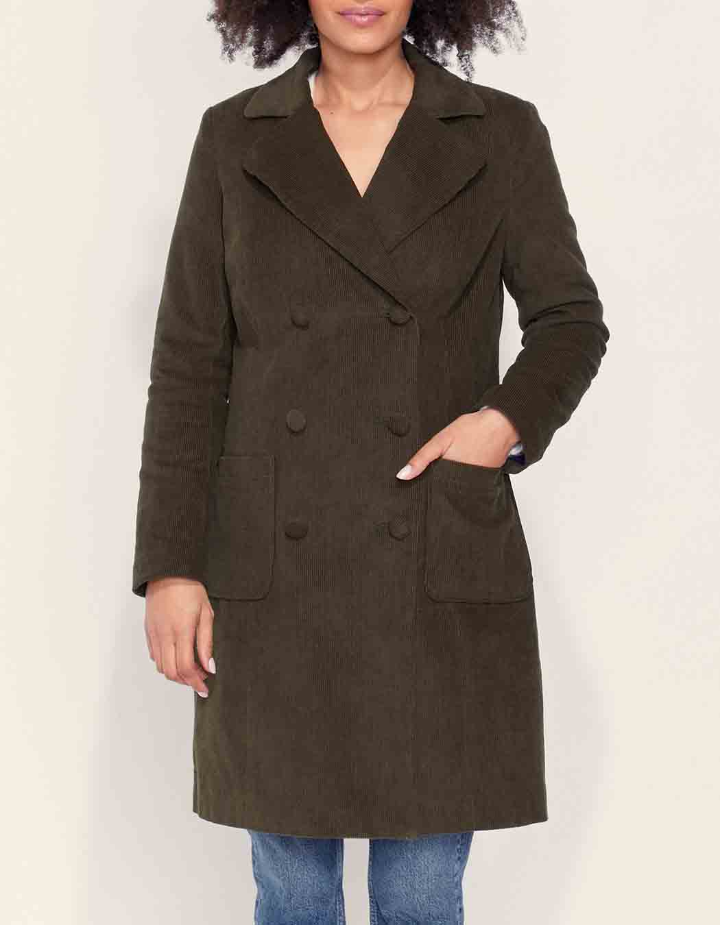 Manteau velours côtelé uni mi-long BARINA