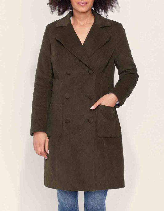 Manteau velours côtelé uni mi-long BARINA
