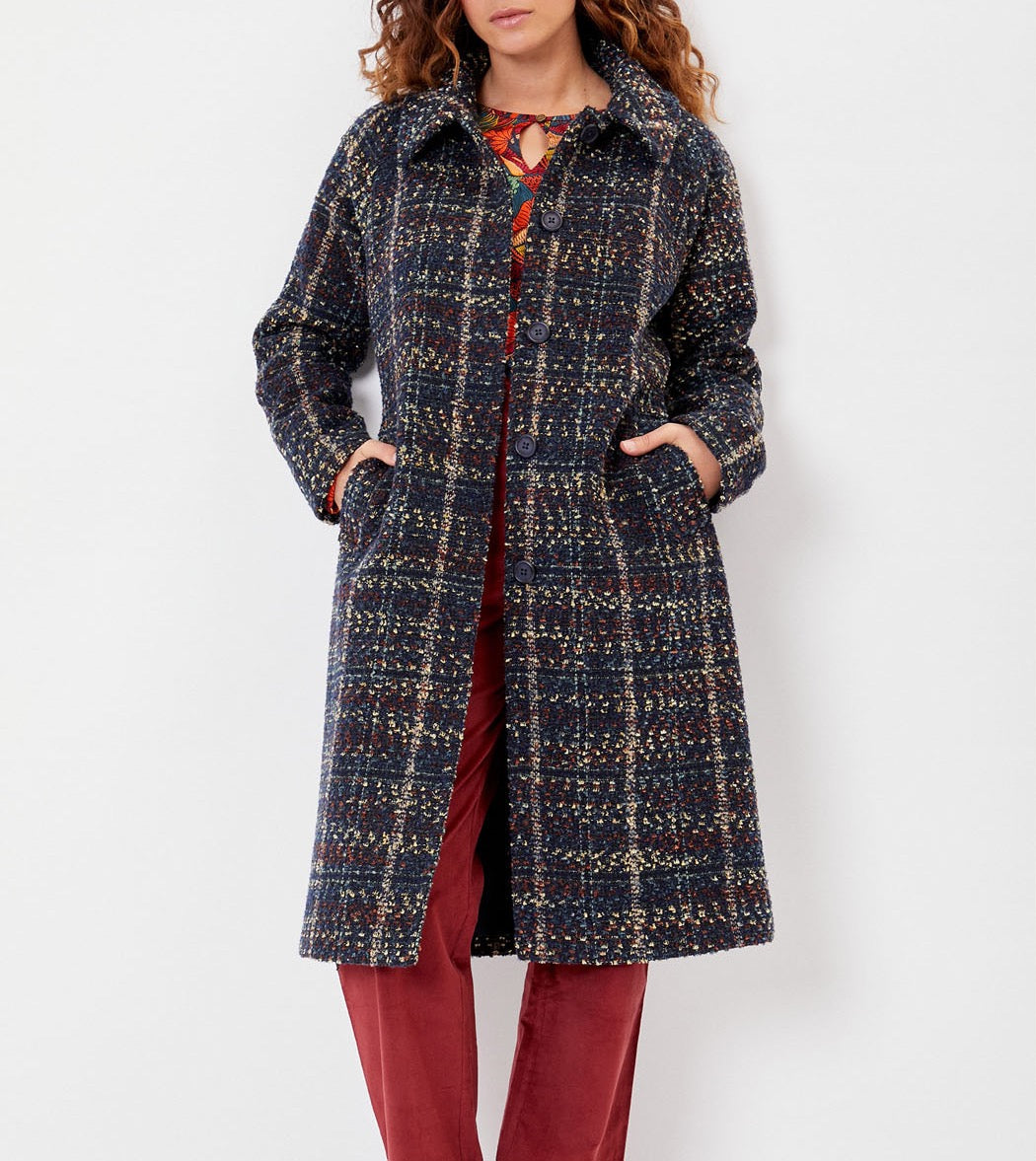 Manteau long en lainage motif BEKA