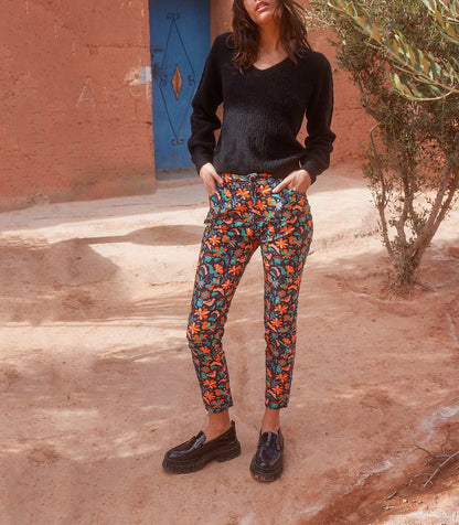 Pantalon velours lisse imprimé cigarette MARITA