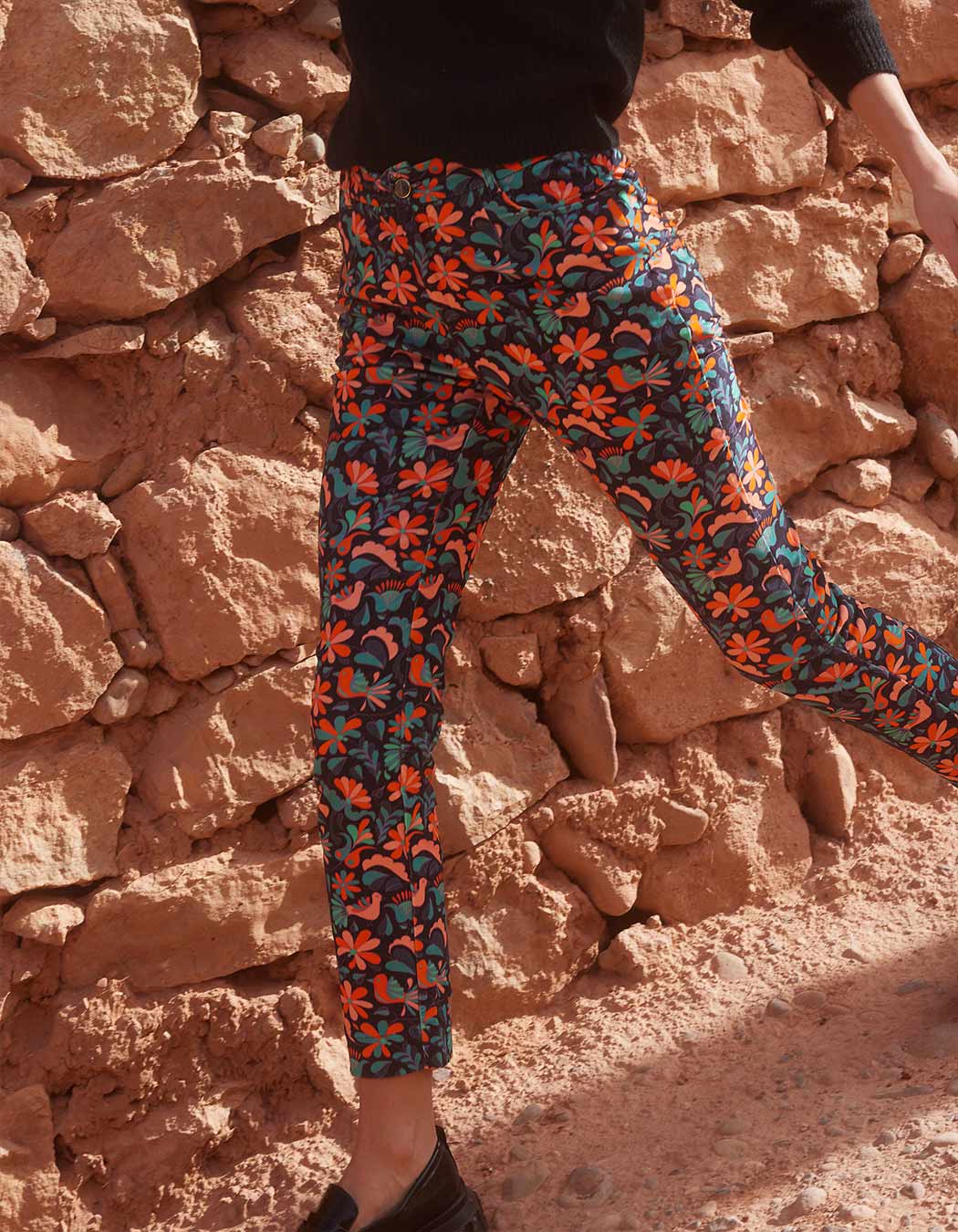 Pantalon velours lisse imprimé cigarette MARITA