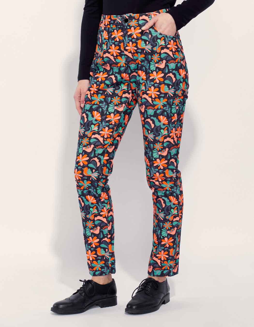 Pantalon velours lisse imprimé cigarette MARITA
