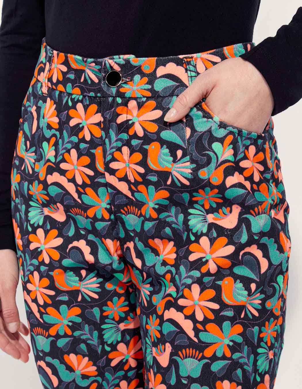 Pantalon velours lisse imprimé cigarette MARITA