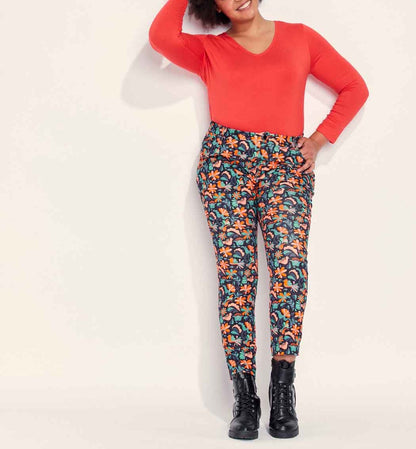 Pantalon velours lisse imprimé cigarette MARITA