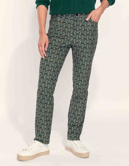 Pantalon velours lisse imprimé cigarette MARITA