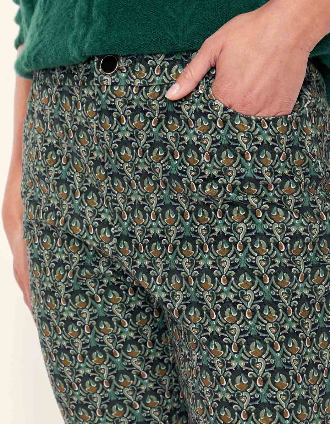 Pantalon velours lisse imprimé cigarette MARITA