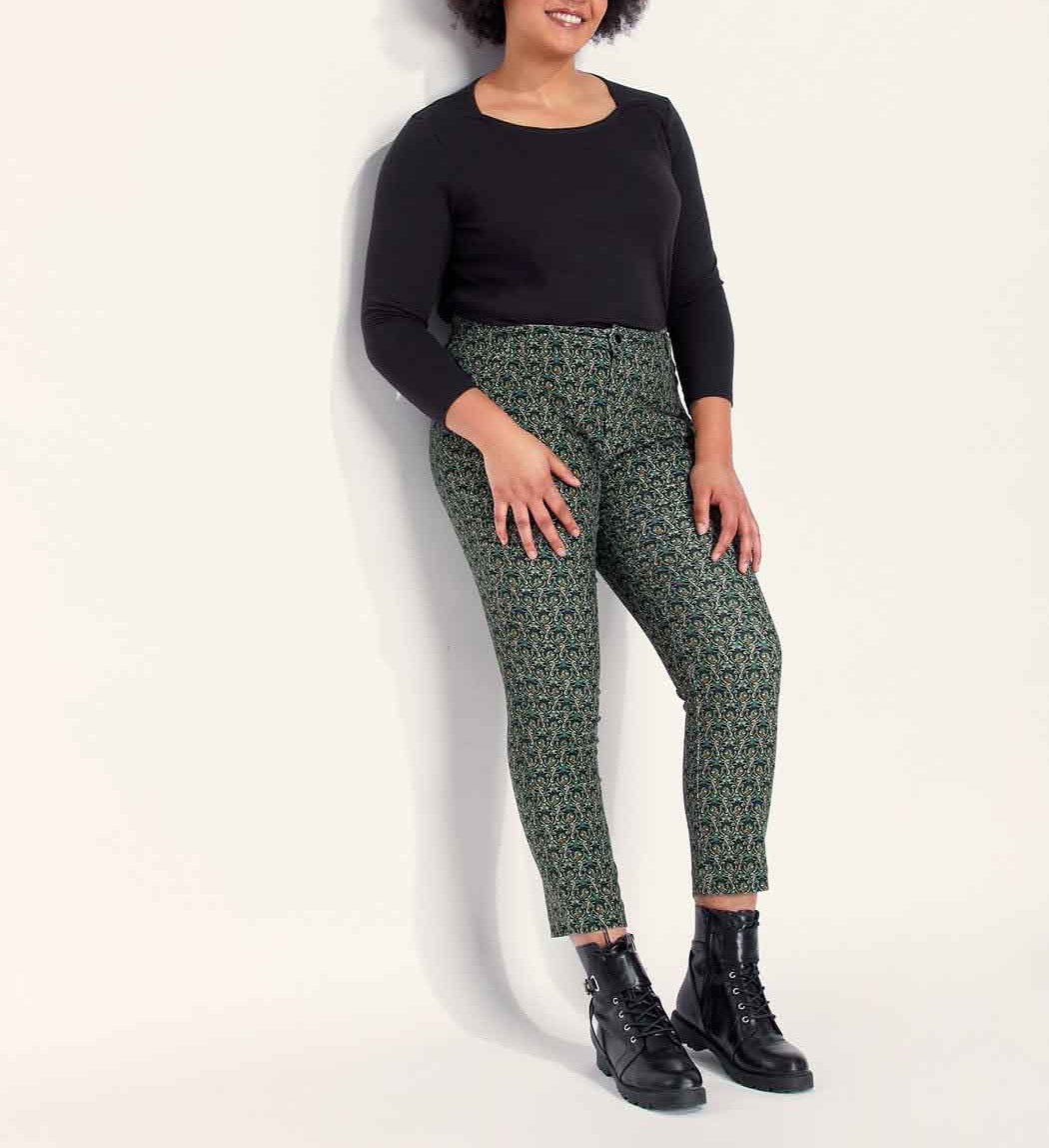 Pantalon velours lisse imprimé cigarette MARITA