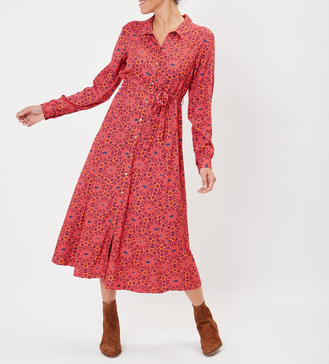 Robe chemise imprimée coupe midi ANNA