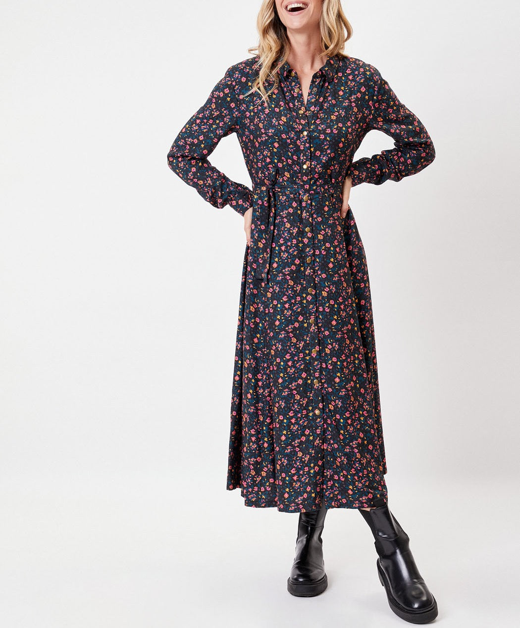 Robe chemise imprimée coupe midi ANNA