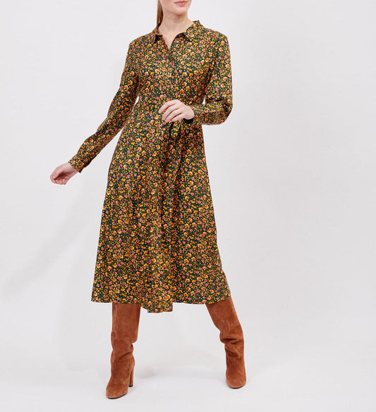 Robe chemise imprimée coupe midi ANNA