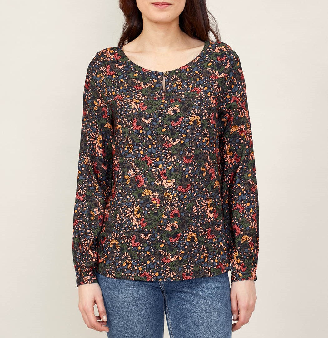 Blouse imprimée col boutonné FUJI