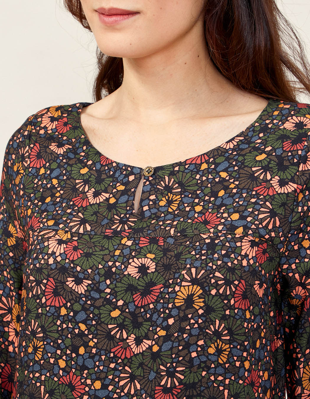 Blouse imprimée col boutonné FUJI