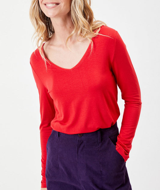 T-shirt fluide col v uni JAIPUR