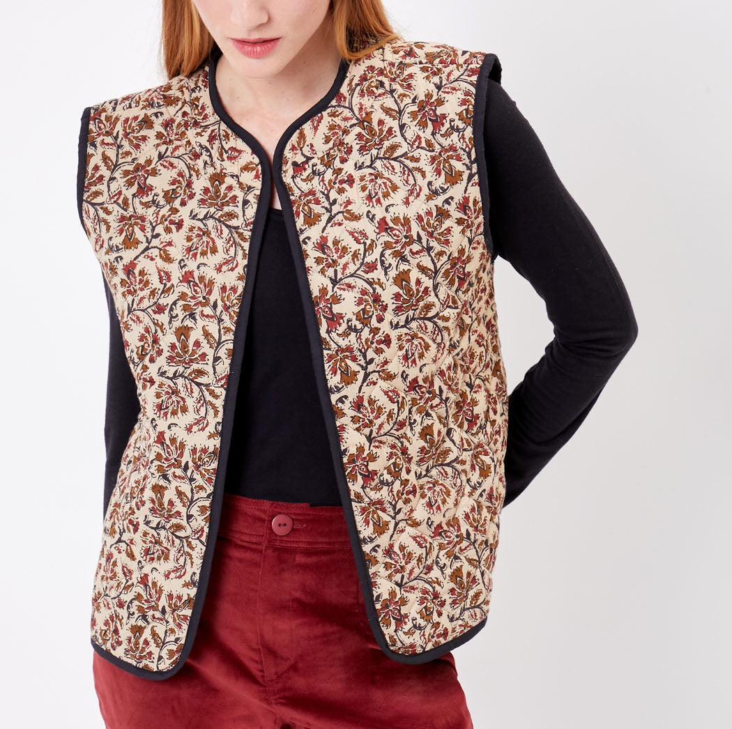 Veste sans manches réversible matelassée imprimée en coton GIA