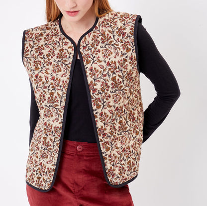 Veste sans manches réversible matelassée imprimée en coton GIA