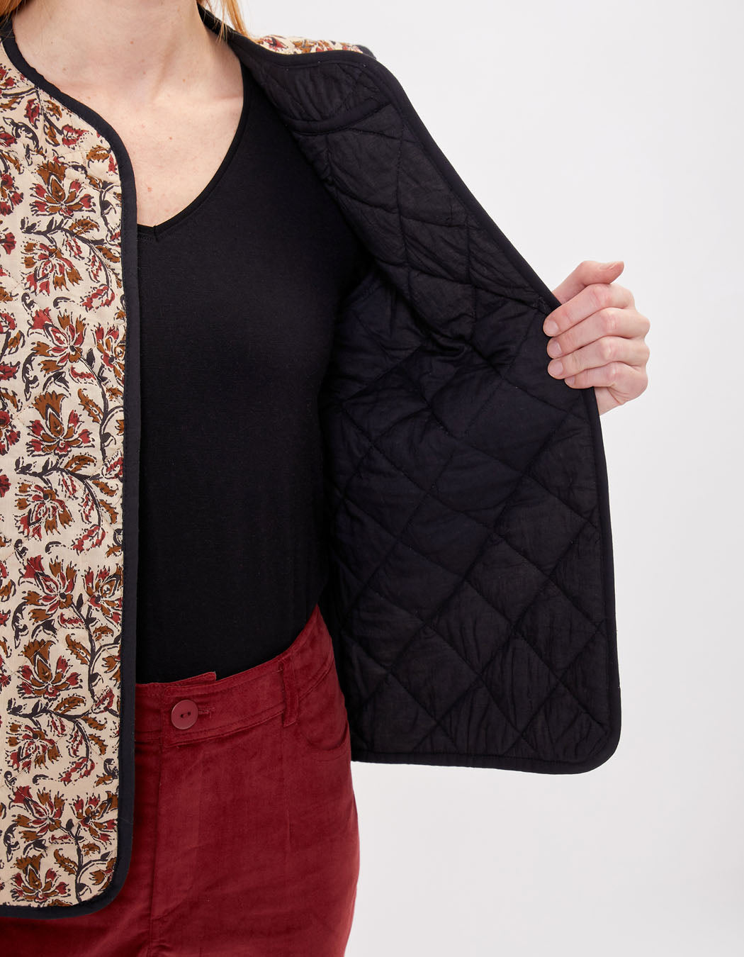 Veste sans manches réversible matelassée imprimée en coton GIA